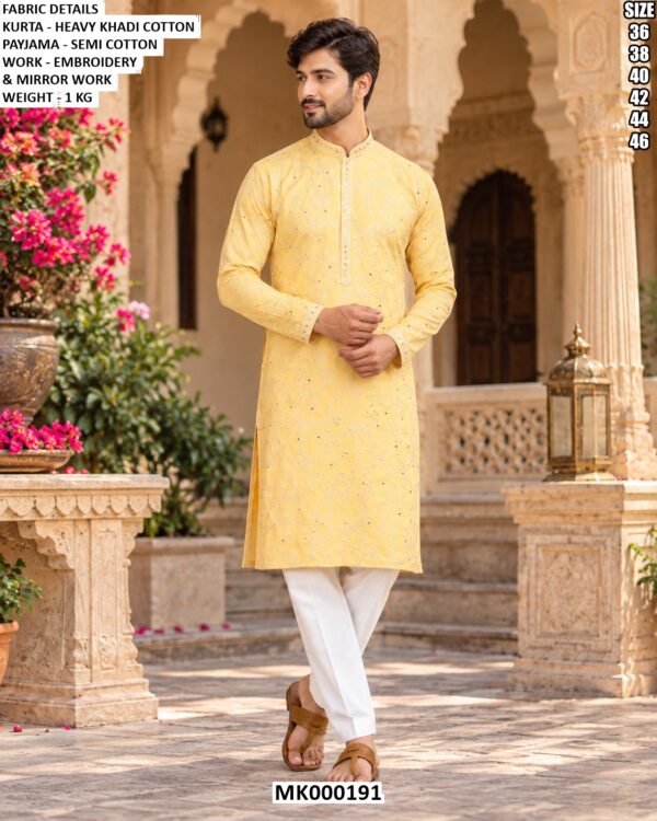 Festive Khadi Cotton Kurta With Mirror Details
