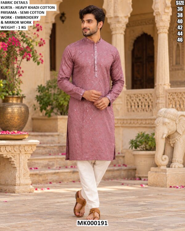 Festive Khadi Cotton Kurta With Mirror Details