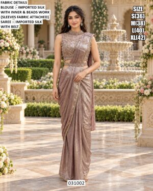 Elegant Beads Work Saree With Designer Blouse