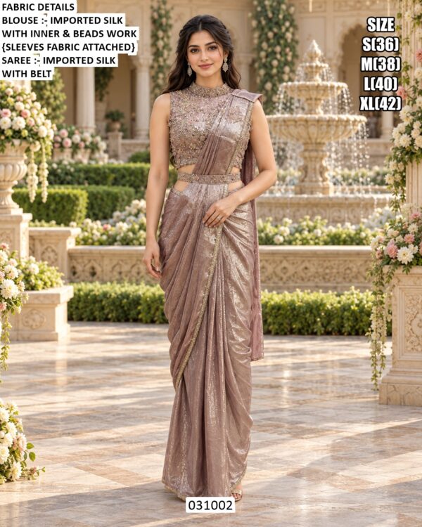 Elegant Beads Work Saree With Designer Blouse