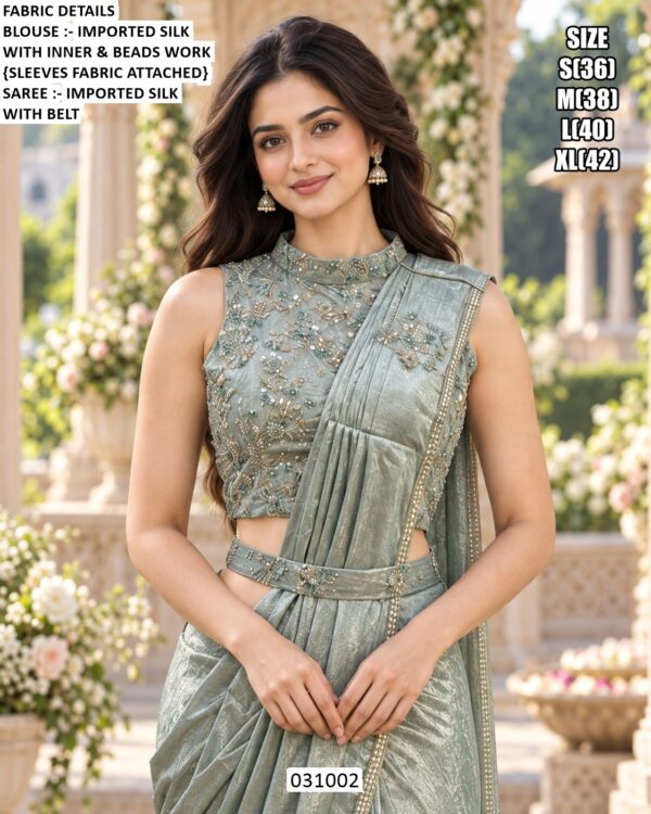 Elegant Beads Work Saree With Designer Blouse