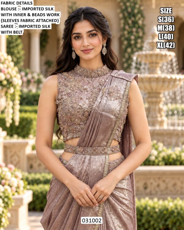 Elegant Beads Work Saree With Designer Blouse