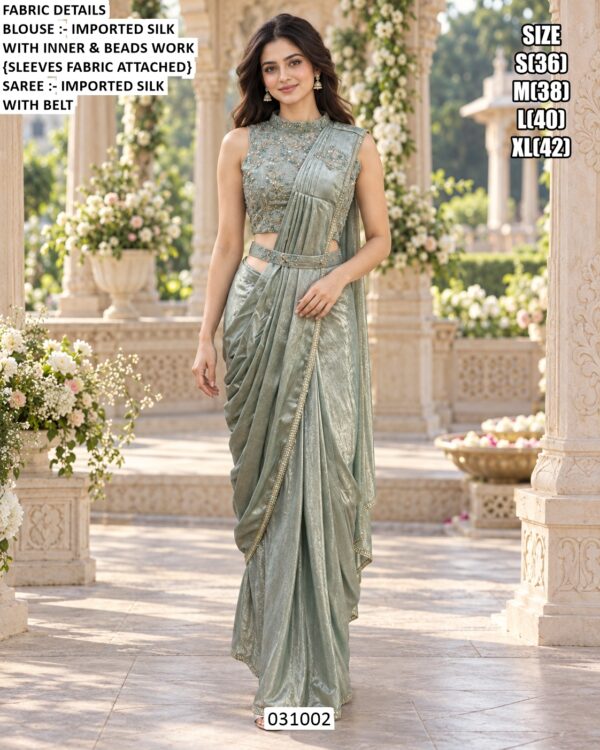 Elegant Beads Work Saree With Designer Blouse