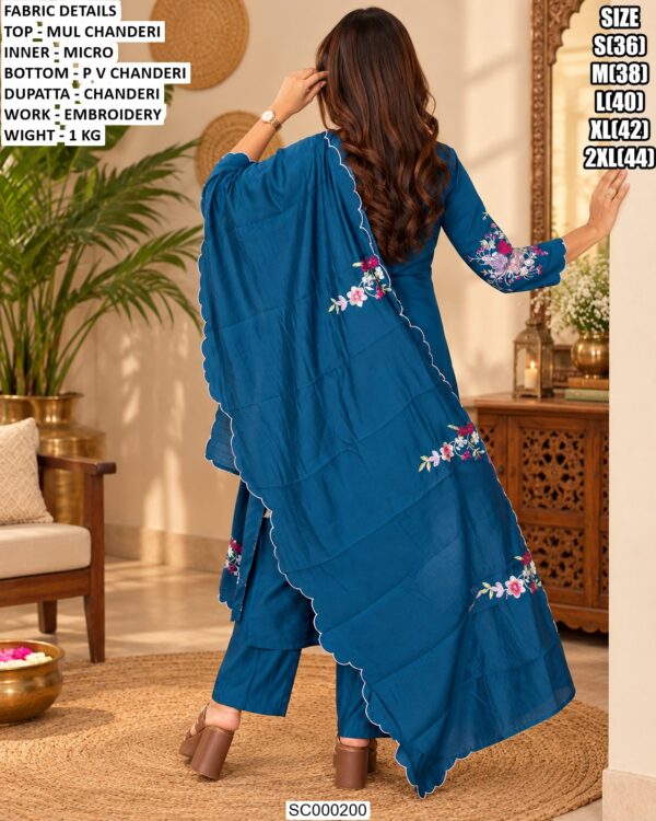 Floral Embroidered Chanderi Three Piece Suit