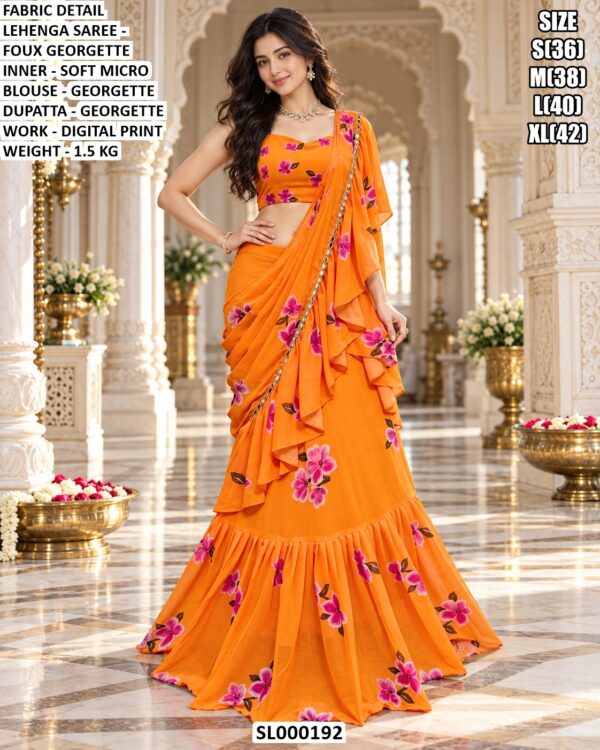 Faux Georgette Lehenga Saree For Festive Wear