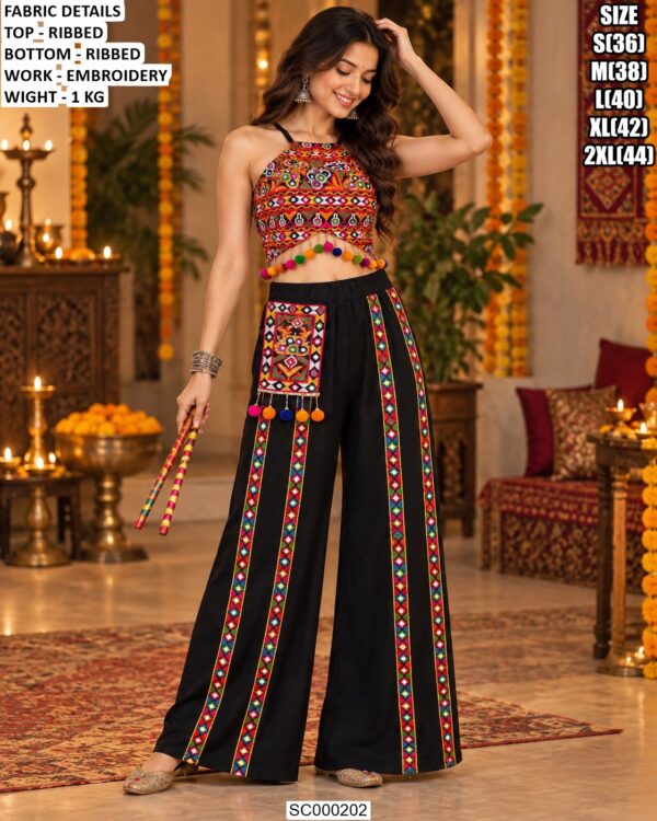 Stylish Garba Crop Top With Wide Leg Pants