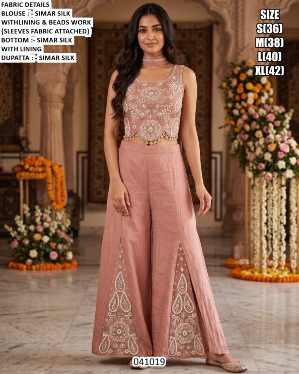 Designer Beads Work Palazzo Set For Women