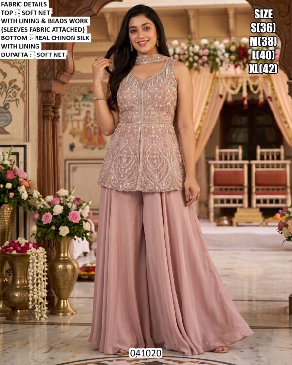 Designer Beads Work Palazzo Set For Women
