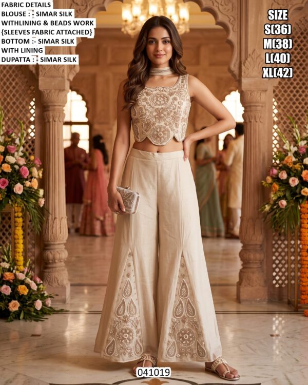 Designer Beads Work Palazzo Set For Women