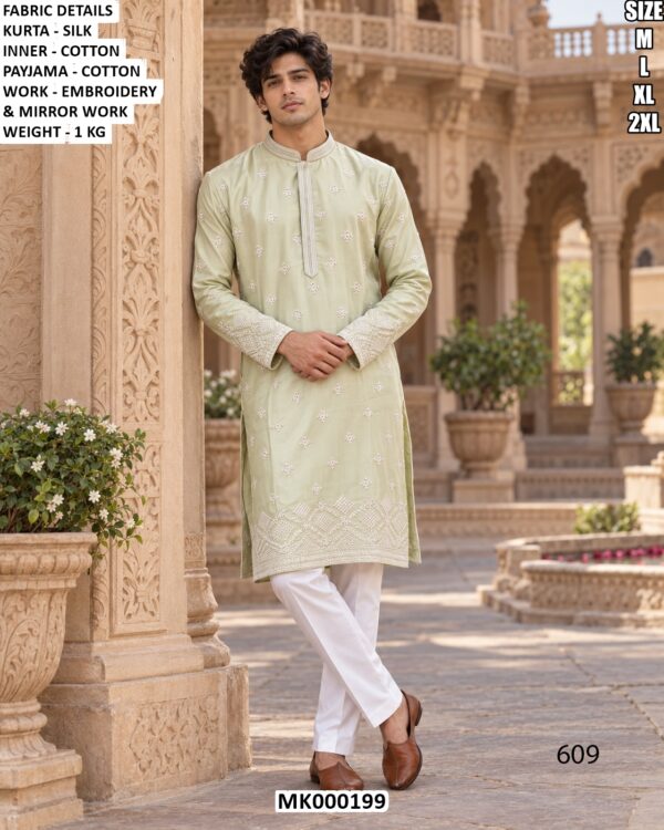 Men’s Silk Mirror Work Kurta Pajama