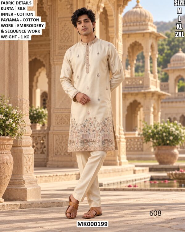 Men’s Silk Mirror Work Kurta Pajama