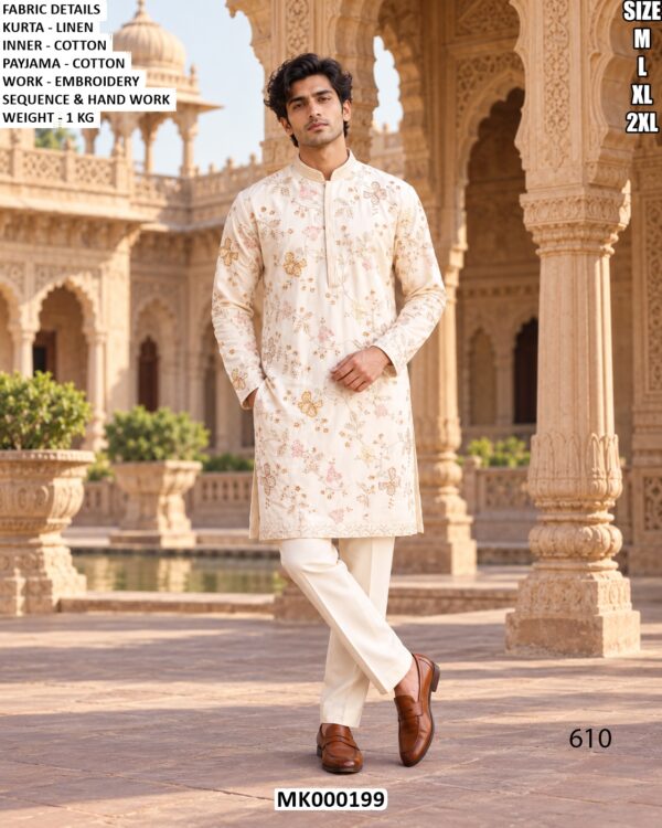 Men’s Silk Mirror Work Kurta Pajama