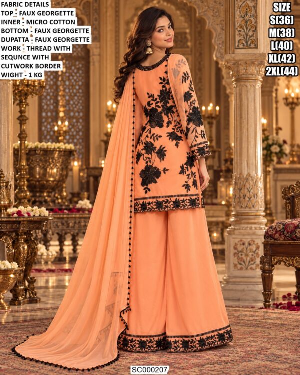 Designer Faux Georgette Kurta Palazzo Set With Dupatta