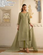 Mul Chanderi Kurti Pant Set With Dupatta