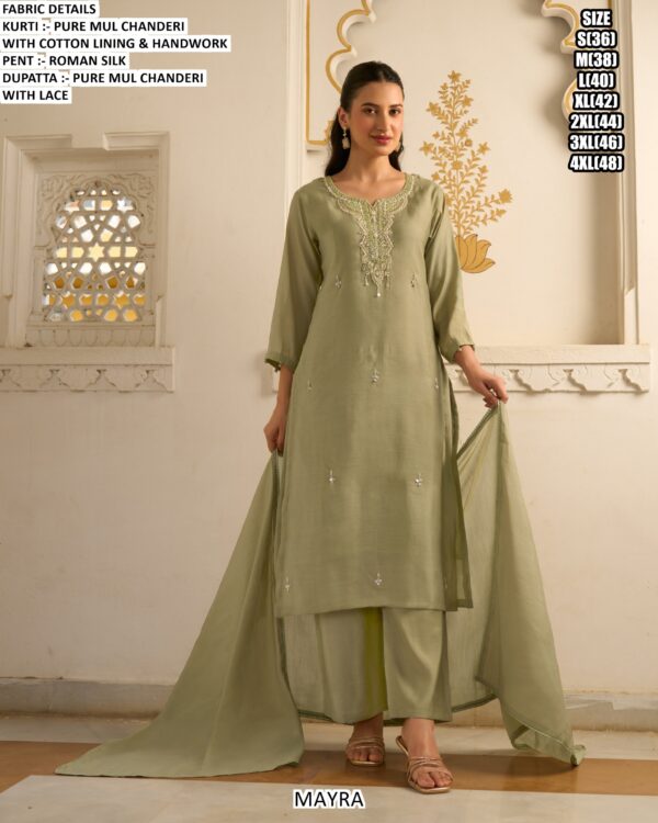 Mul Chanderi Kurti Pant Set With Dupatta
