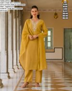 Mul Chanderi Kurti Pant Set With Dupatta