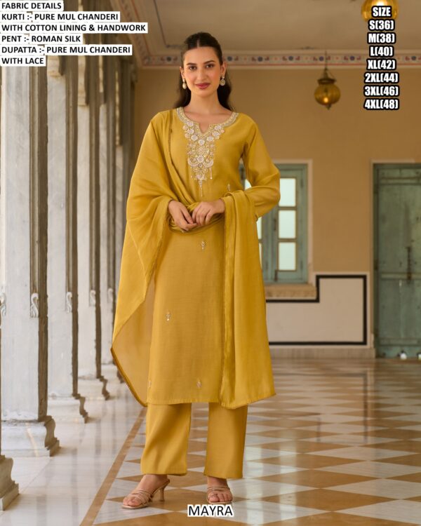 Mul Chanderi Kurti Pant Set With Dupatta
