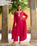 Mul Chanderi Kurti Pant Set With Dupatta