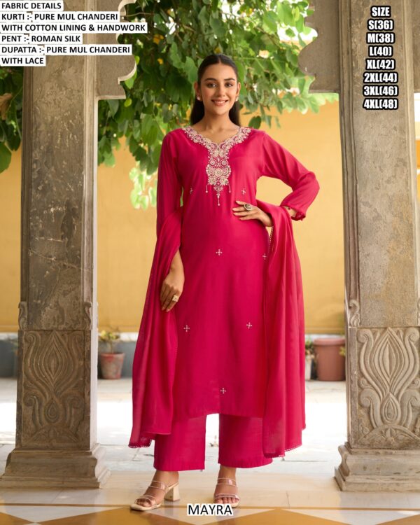 Mul Chanderi Kurti Pant Set With Dupatta