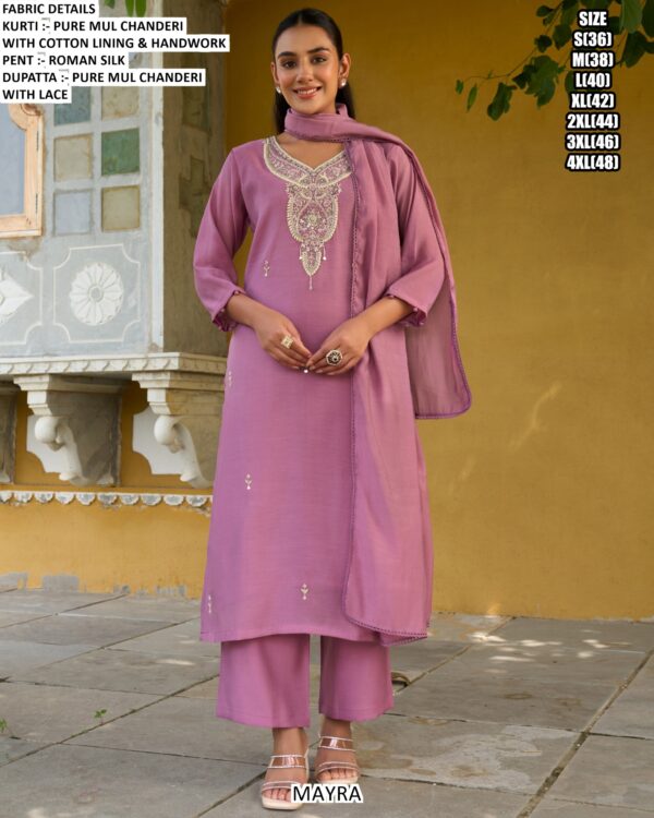 Mul Chanderi Kurti Pant Set With Dupatta