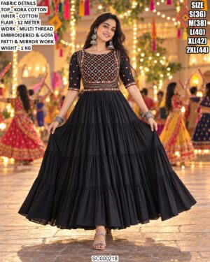 Designer Kora Cotton Anarkali With Mirror Work