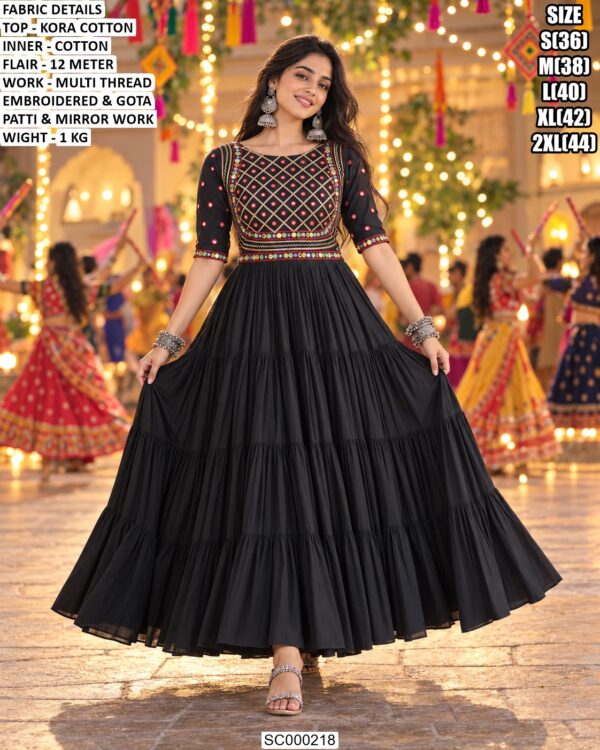 Designer Kora Cotton Anarkali With Mirror Work