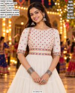 Designer Kora Cotton Anarkali With Mirror Work