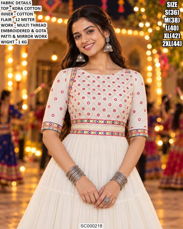 Designer Kora Cotton Anarkali With Mirror Work