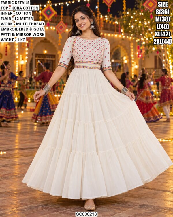 Designer Kora Cotton Anarkali With Mirror Work