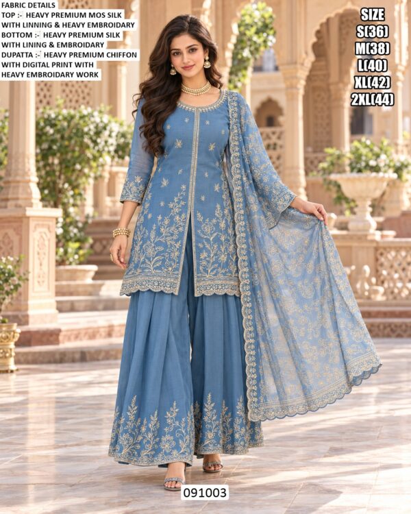 Elegant Three Piece Suit With Chiffon Dupatta