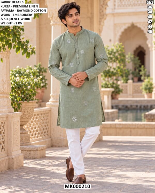Premium Linen Kurta Pajama With Embroidery