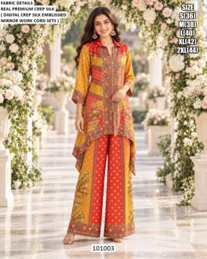 Designer Crepe Silk Co Ord Set With Mirror Work