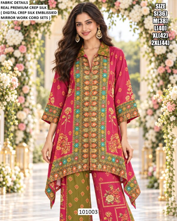 Designer Crepe Silk Co Ord Set With Mirror Work