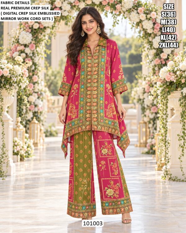 Designer Crepe Silk Co Ord Set With Mirror Work