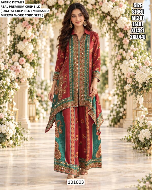 Designer Crepe Silk Co Ord Set With Mirror Work
