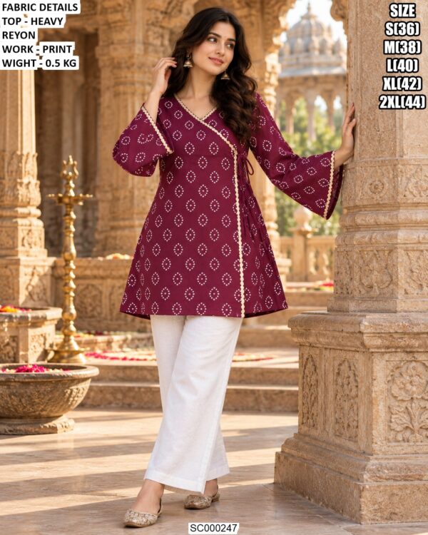 Casual Rayon Tunic With Side Tie For Women