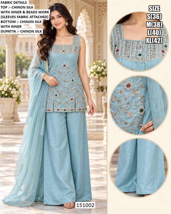 Chinon Silk Bead Work Palazzo Set For Women