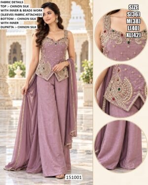 Chinon Silk Bead Work Palazzo Set For Women
