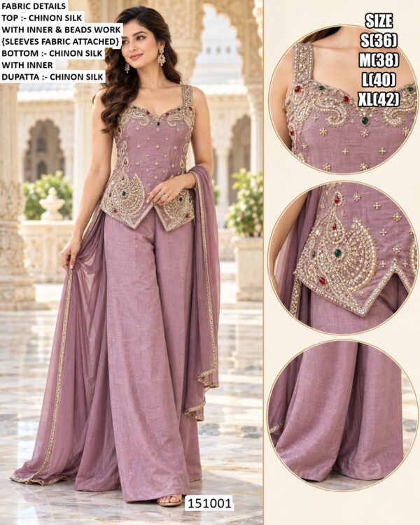 Chinon Silk Bead Work Palazzo Set For Women
