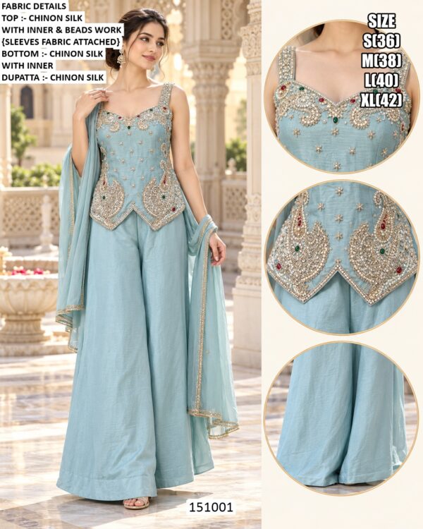 Chinon Silk Bead Work Palazzo Set For Women