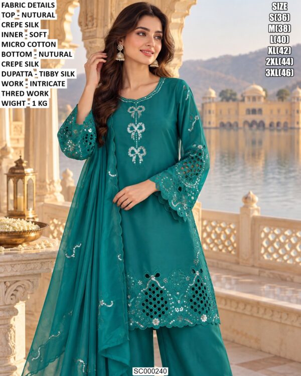 Natural Crepe Silk Palazzo Suit Set For Women