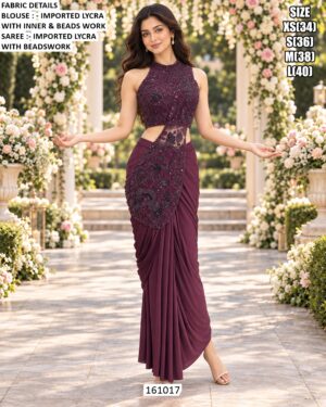 Elegant Reception Saree With Bead Work