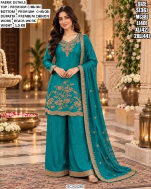 Premium Chinon Bead Work Palazzo Set