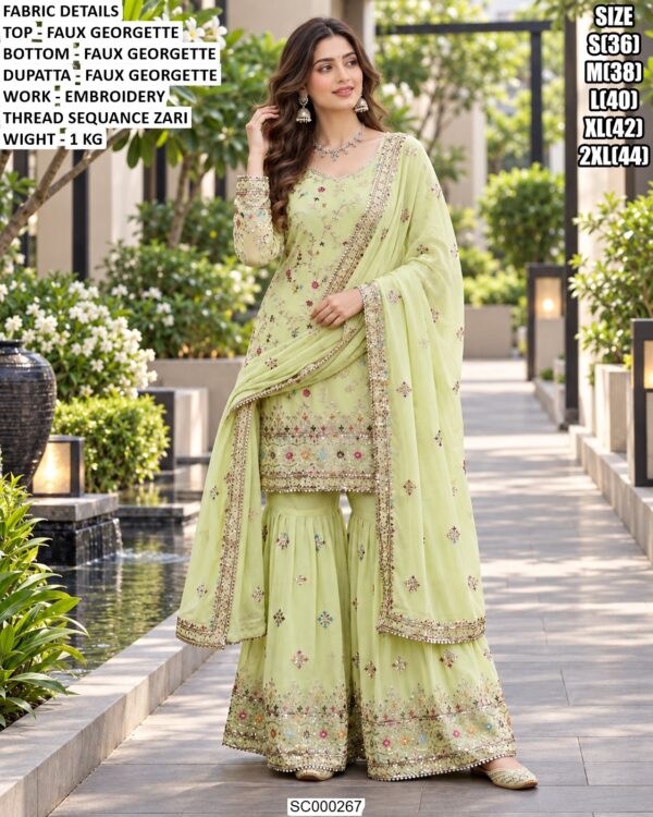 Elegant Zari Embroidery Wedding Sharara Set
