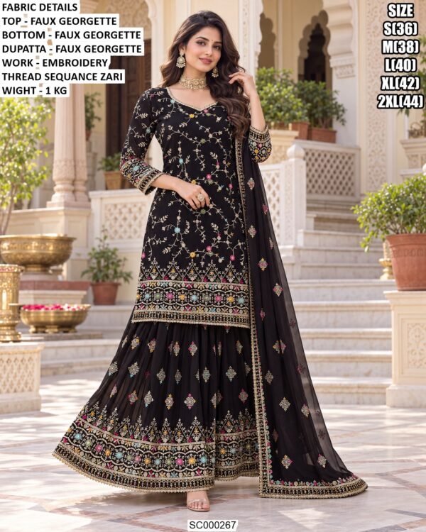 Elegant Zari Embroidery Wedding Sharara Set