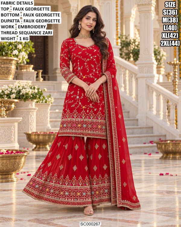 Elegant Zari Embroidery Wedding Sharara Set