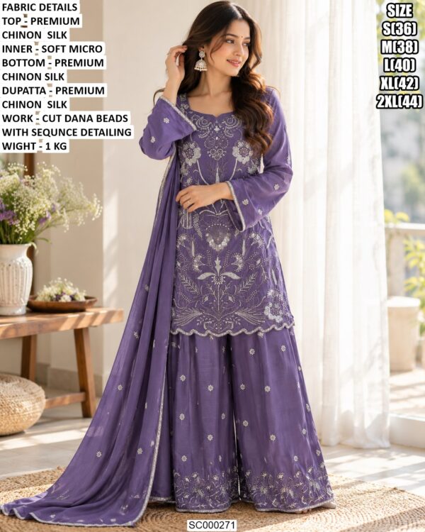 Premium Chinon Silk Embellished Suit Set