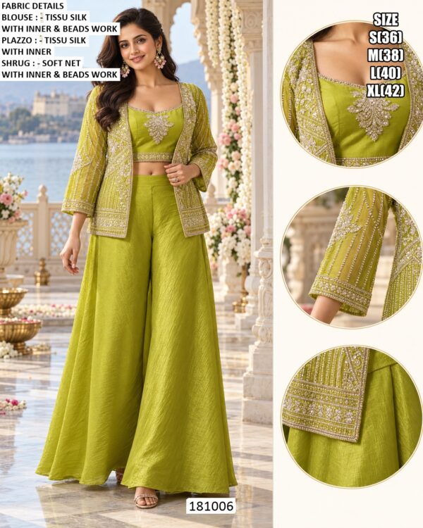 Festive Palazzo Set With Beaded Blouse