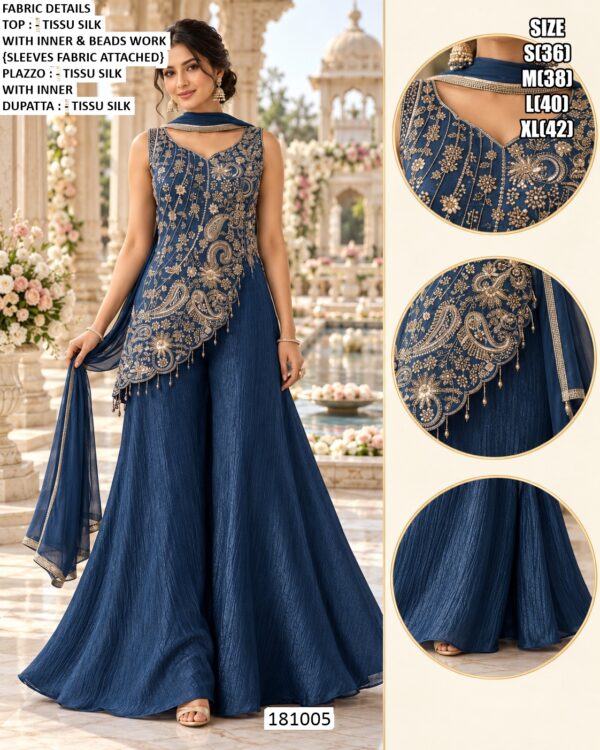 Festive Palazzo Set With Beaded Blouse