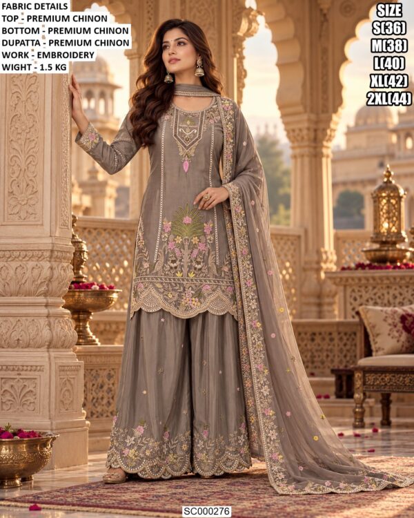 Premium Chinon Embroidered Palazzo Suit